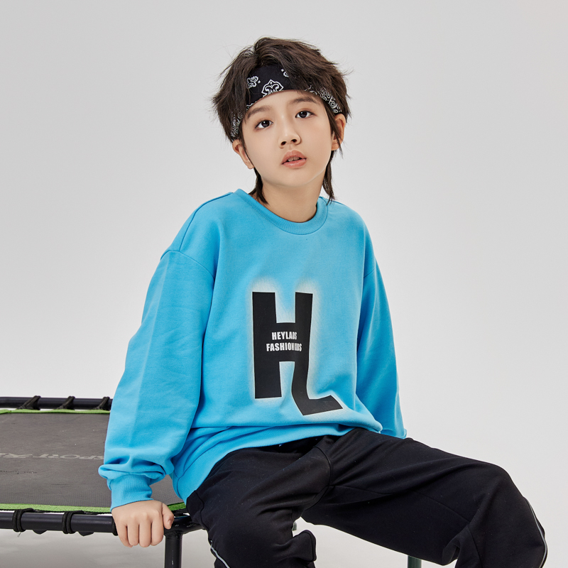 13014男童春秋时尚休闲宽松印花中大童长袖圆领卫衣NJN