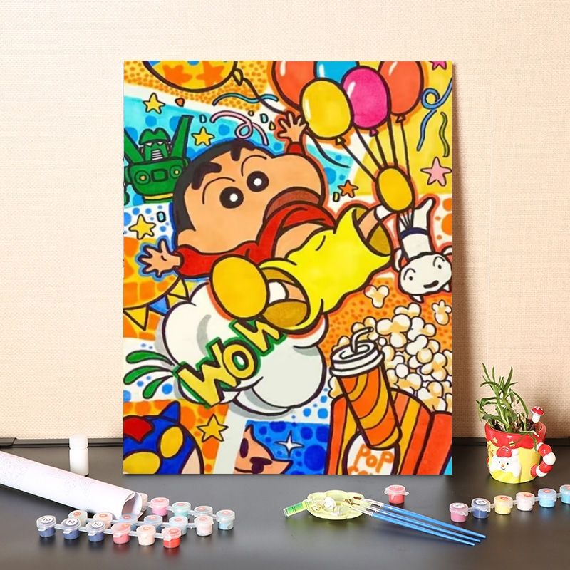 蜡笔小新数字油画diy制作手工填色儿童卡通手绘涂鸦解闷挂画礼物