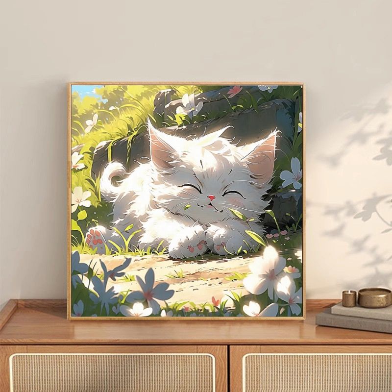 猫咪数字油画填色diy手工绘画涂鸦丙烯儿童填色画墙面挂画装饰画