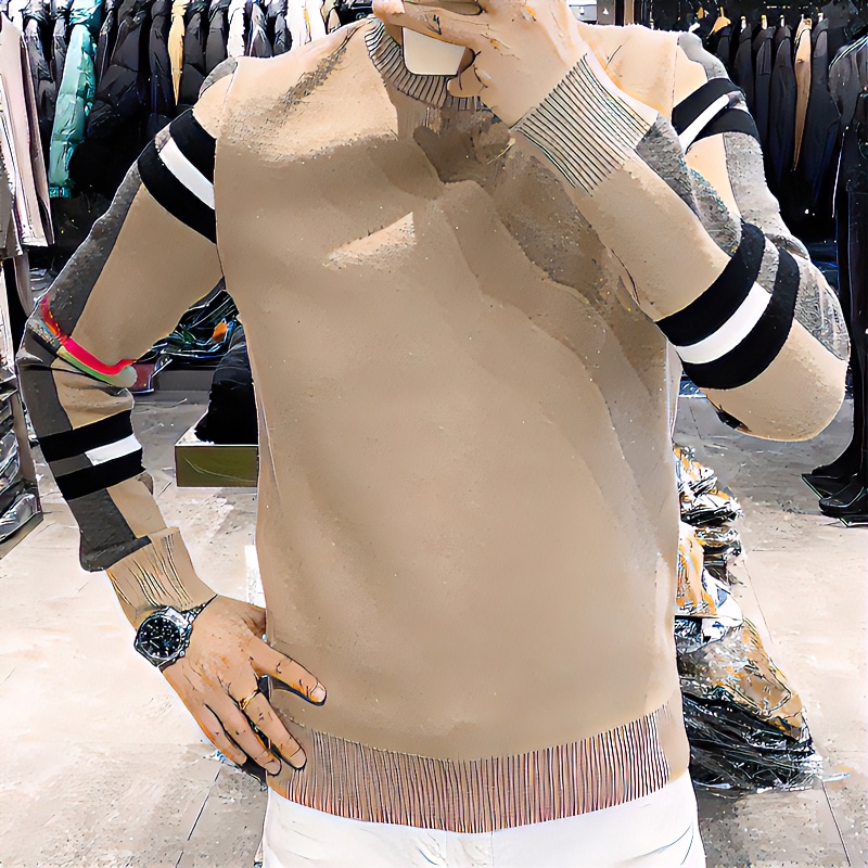 2024春季高档男士新款条纹时尚百搭休闲圆领轻奢男款打底帅气毛衣