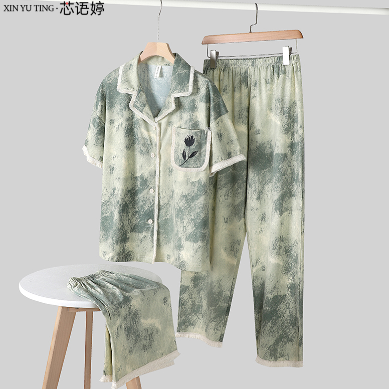 芯语婷「绿野仙踪」三件套睡衣女士国风郁金香短袖夏季家居服169