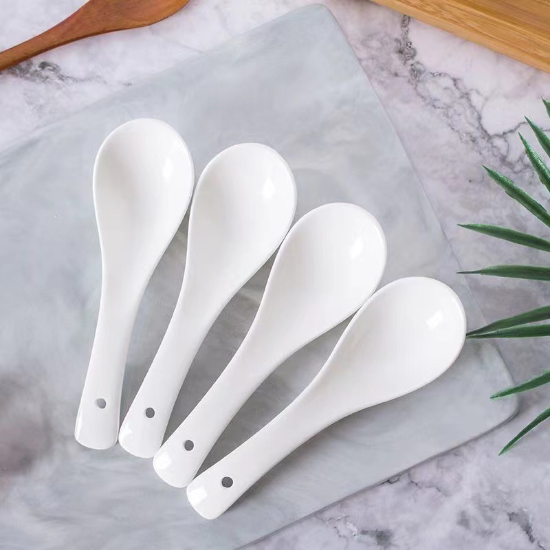 10只装纯白色陶瓷小汤勺家用汤勺微波炉适用汤匙餐具喝汤勺瓷勺