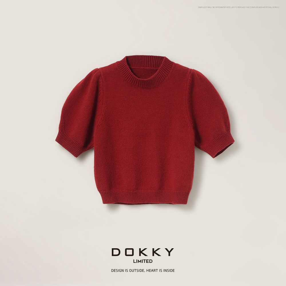 双旦【氛围红毛衣】DOKKY法式小复古泡泡袖款红毛衣C22Y710热力感