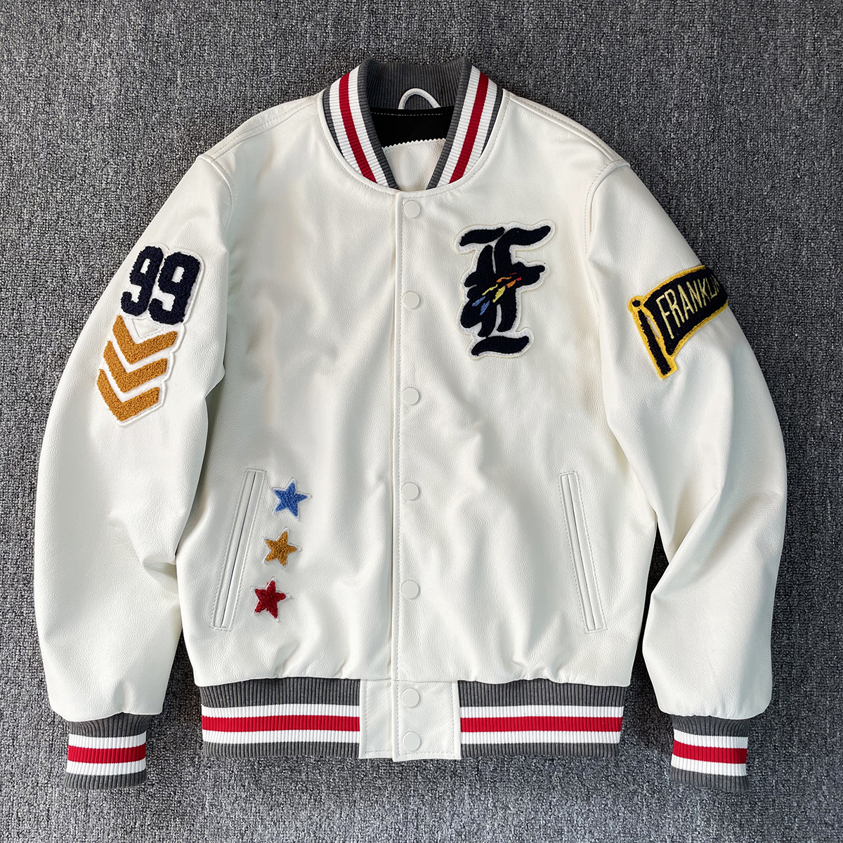 秋冬新款头层牛皮棒球服白色皮衣男士真皮皮夹克情侣款皮外套潮流