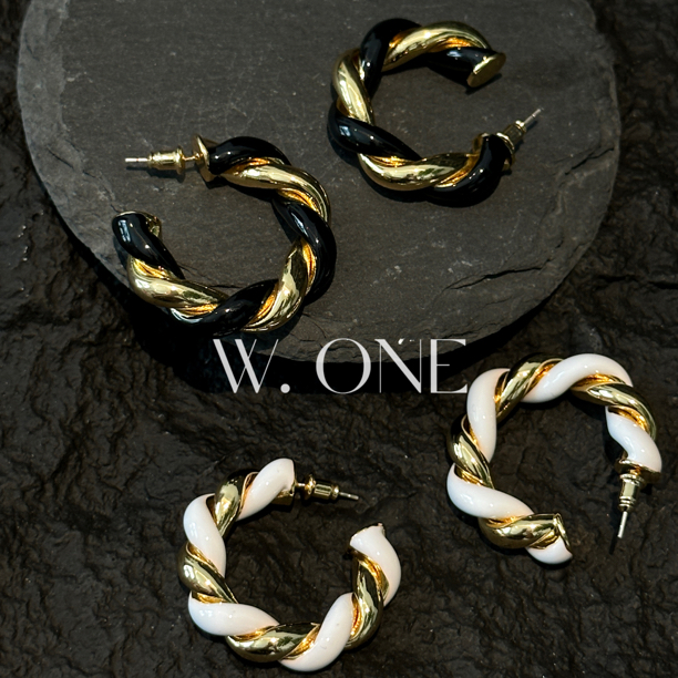 铜合金耳饰 【W. ONE】B家缠绕滴油法式编织气质小众圈圈耳环