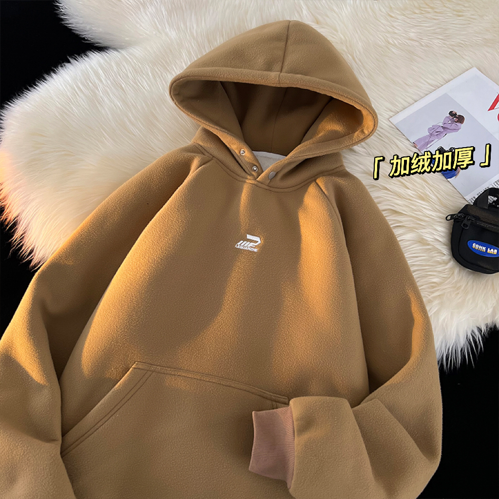 美式连帽卫衣男秋冬季2023新款潮牌宽松oversize重磅加绒加厚外套