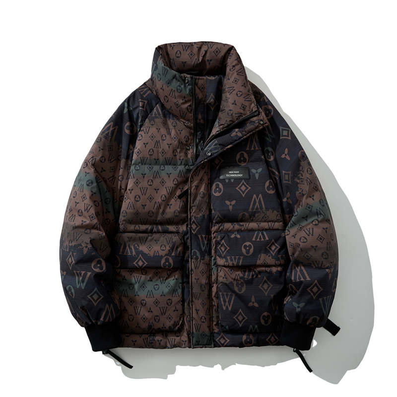 冬季立领加厚羽绒服2023新款美式满印个性时尚面包服潮牌保暖外套