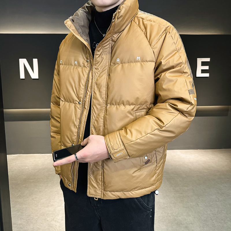 白鸭绒轻薄羽绒服男装2023新款休闲外套男士秋冬季皮衣服夹克潮牌