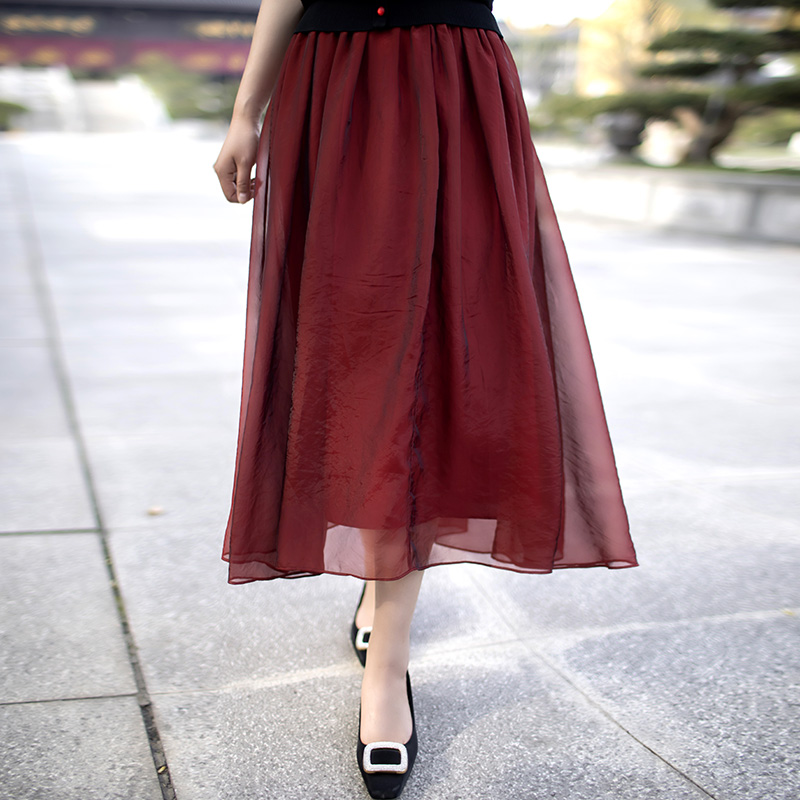 【西西】优雅气质短裙女装半身裙夏季时尚显瘦半身裙红色纯色%6698