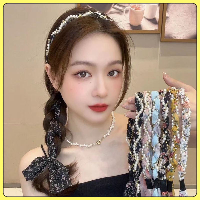 碎花丝巾绑发飘带发箍一体日常外戴编发丝带头饰