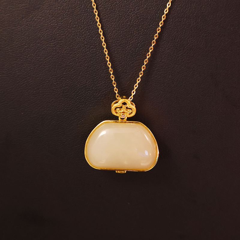 天然S925银镶玉福包珐琅彩宫廷项链香囊吊坠古典中式美学吊坠