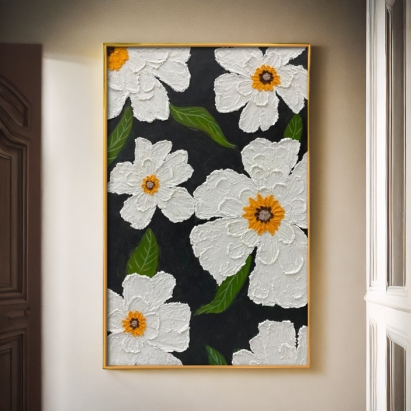 【雏菊】现代轻奢手绘油画玄关餐厅客厅背景墙厚肌理装饰画单幅