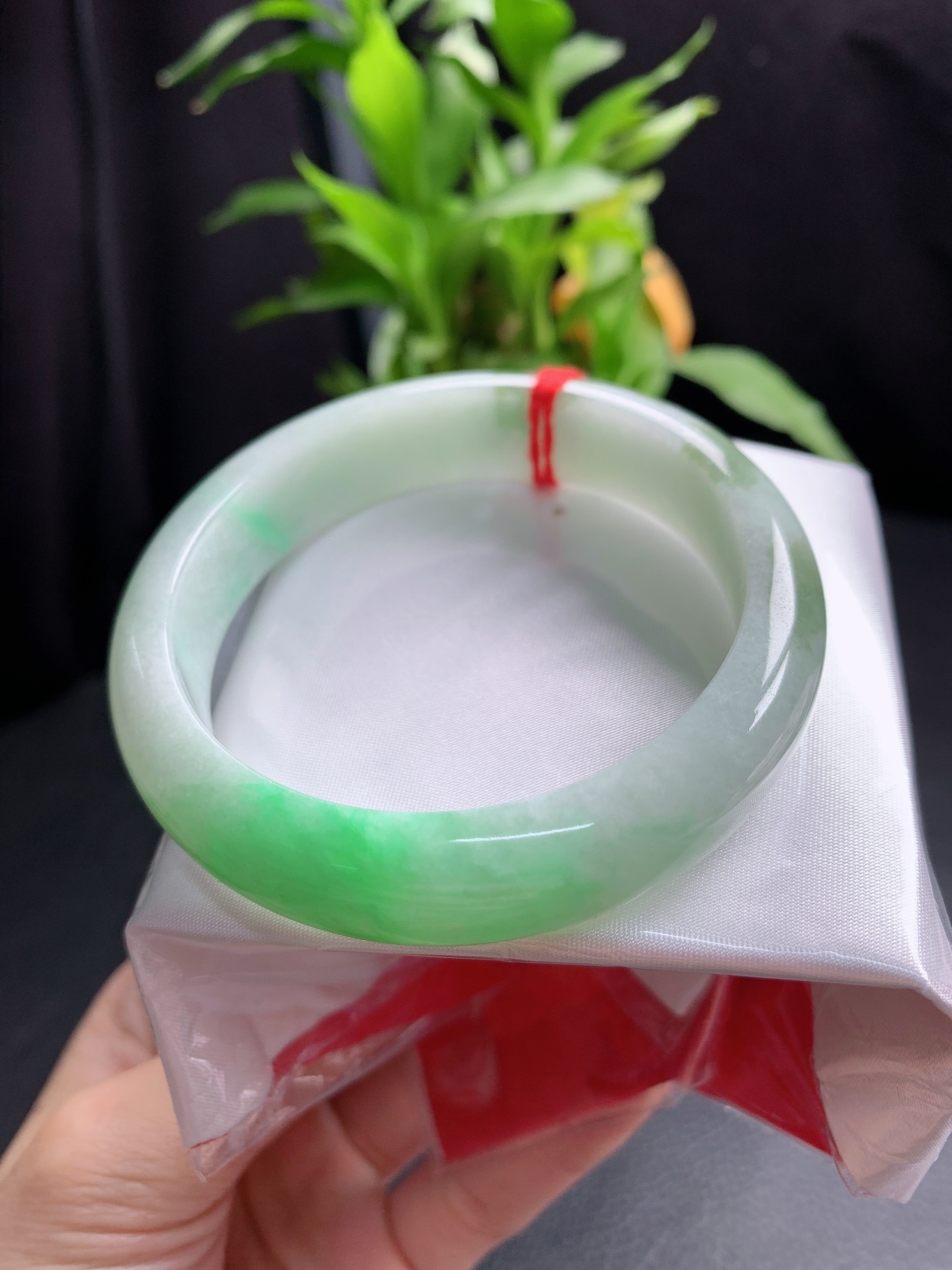 58圈口飘绿宽边手镯952