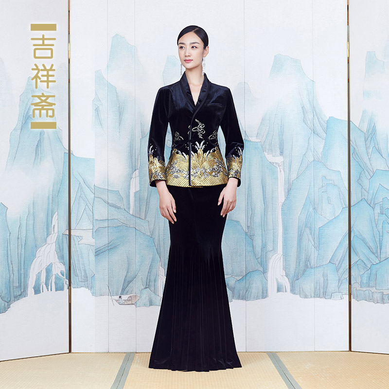 吉祥斋女装九州云龙收身上衣盘金绣花海云纹短款外套国风礼服正品