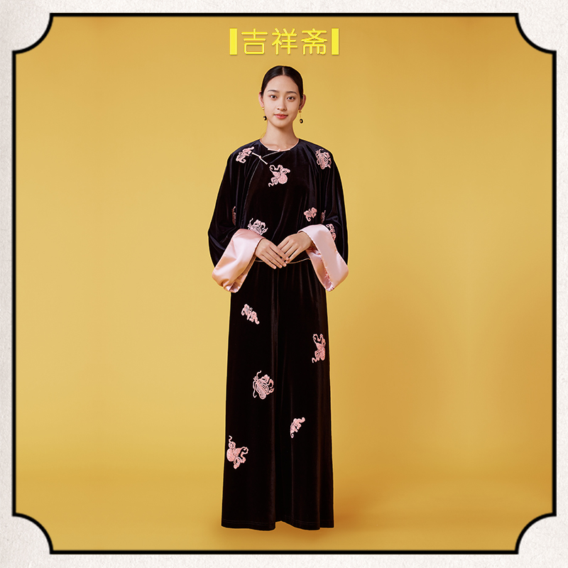 |吉祥斋|福禄缘黑丝绒珠片绣长裤国风新中式女装宽松舒适穿着得体