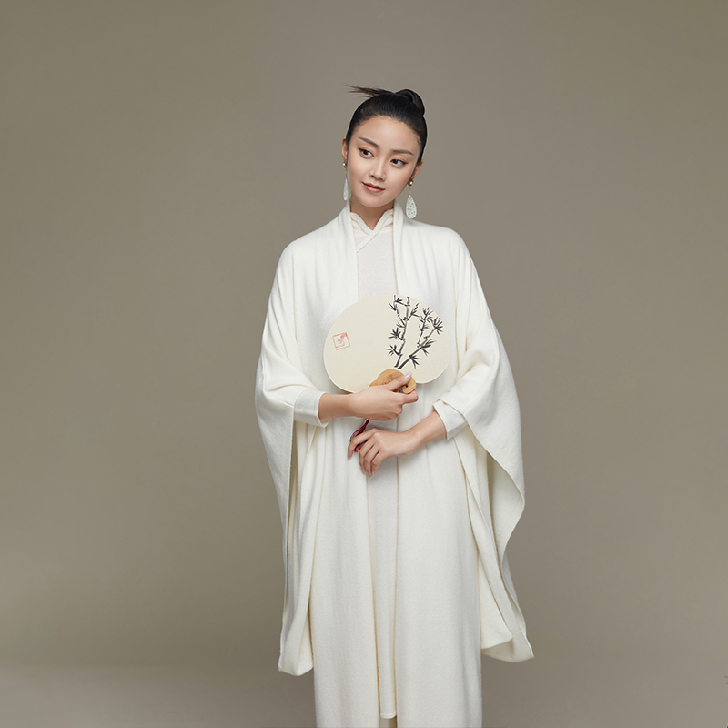 吉祥斋服装女装中国风白莲君羊绒针织裙连衣裙羊绒国风礼服正品