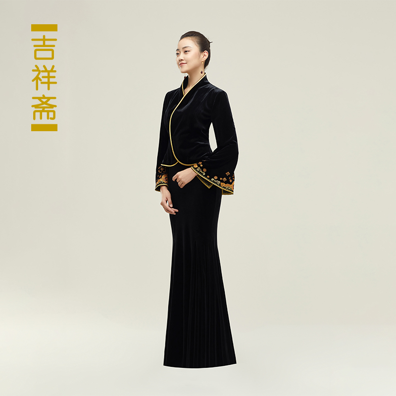 吉祥斋女装云龙古韵收身上衣圆襟立领修身盘金刺绣国风礼服正品