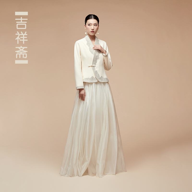 吉祥斋女装瑶樽坊收身上衣修身复古中式交领手工刺绣上衣