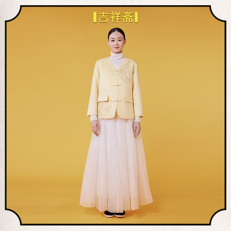 |吉祥斋|晓光绵羊毛牡丹盘金刺绣国风上衣