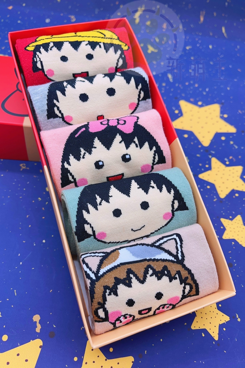 5双日系ins动漫周边可爱卡通樱桃小丸子女短袜棉质袜子短筒浅口袜