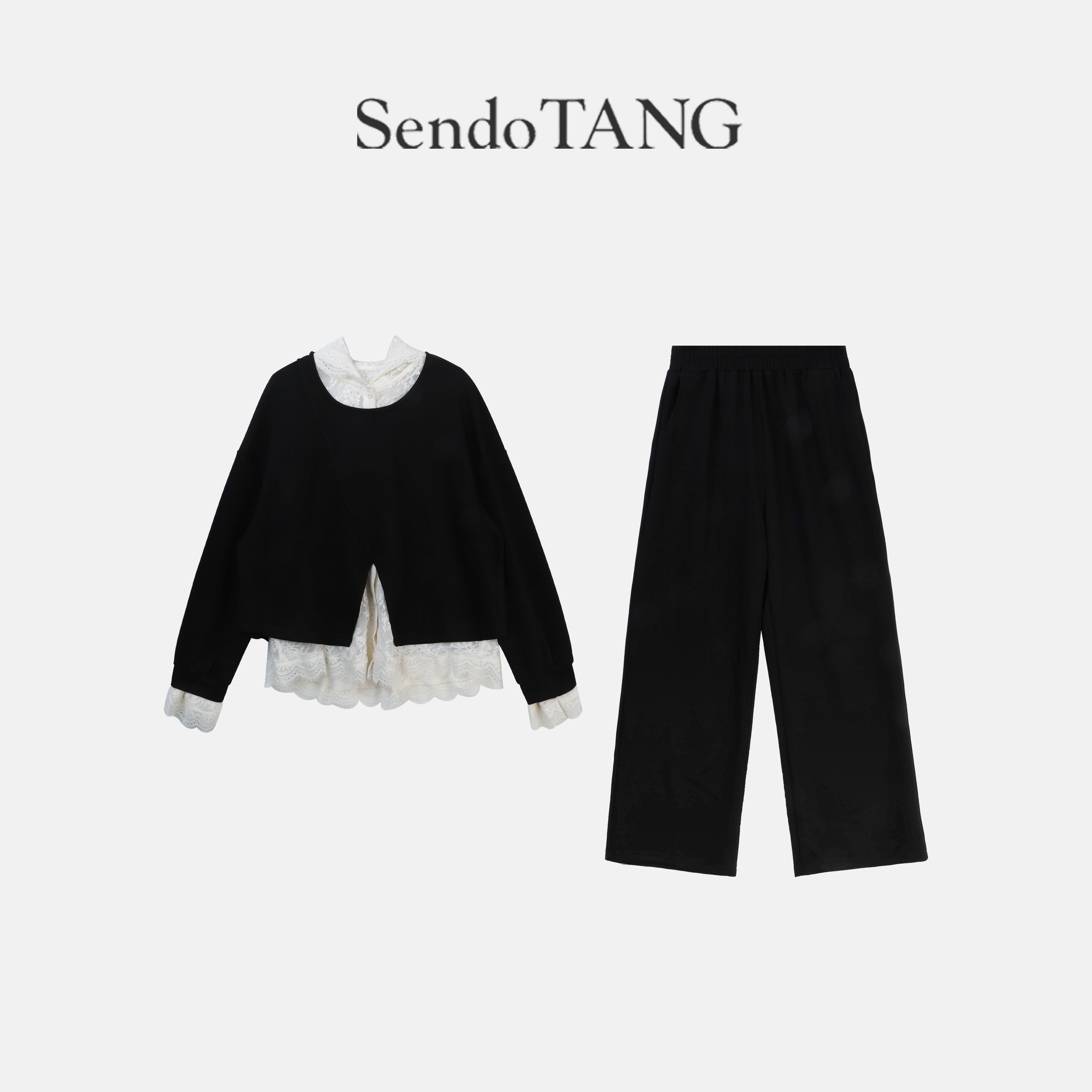 宝贝大码【进阶舒适感】时尚设计宽松高级显瘦上衣裤空气棉套装