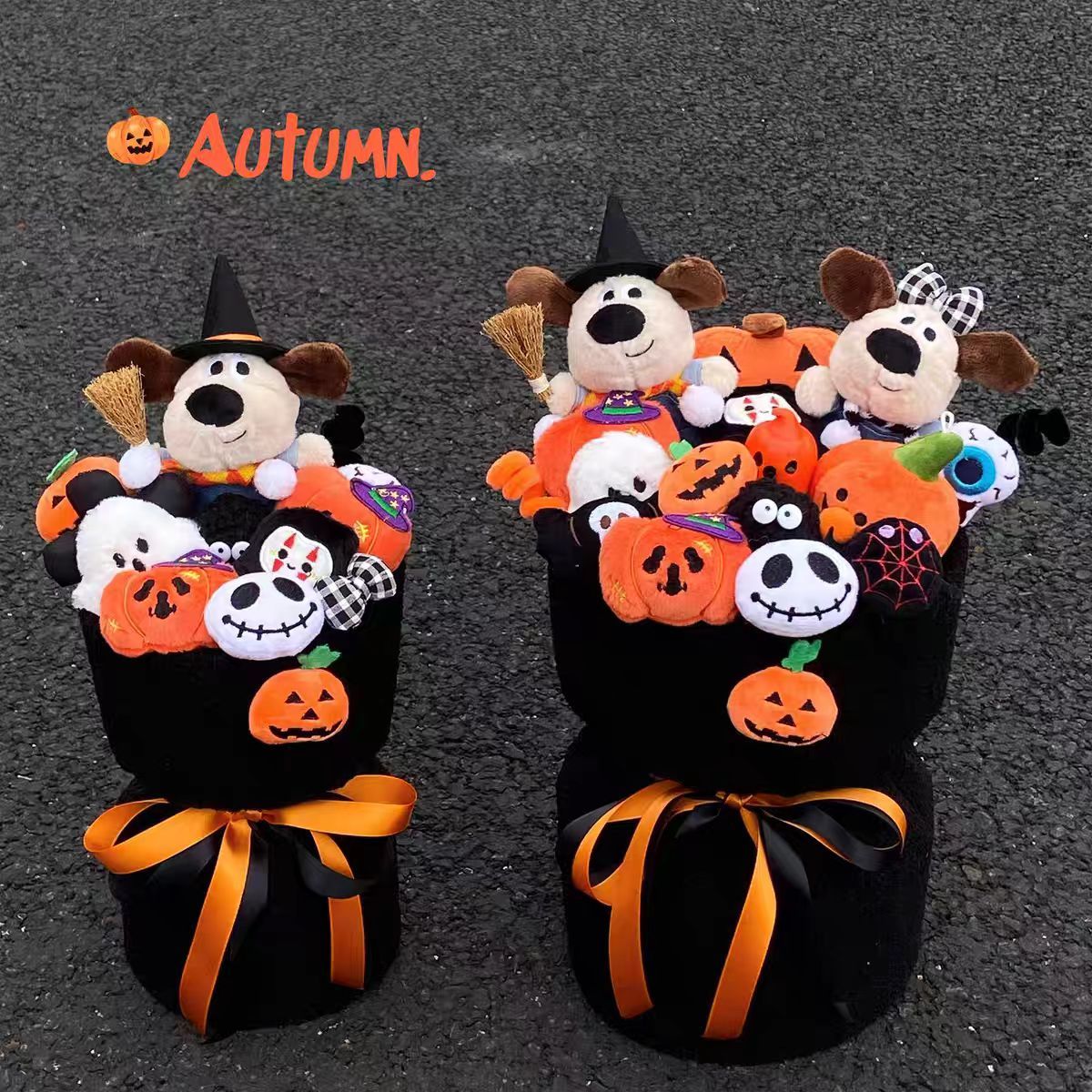 可爱女巫扫把万圣节小狗玩偶花束南瓜幽灵骷髅创意卡通仪式感送人