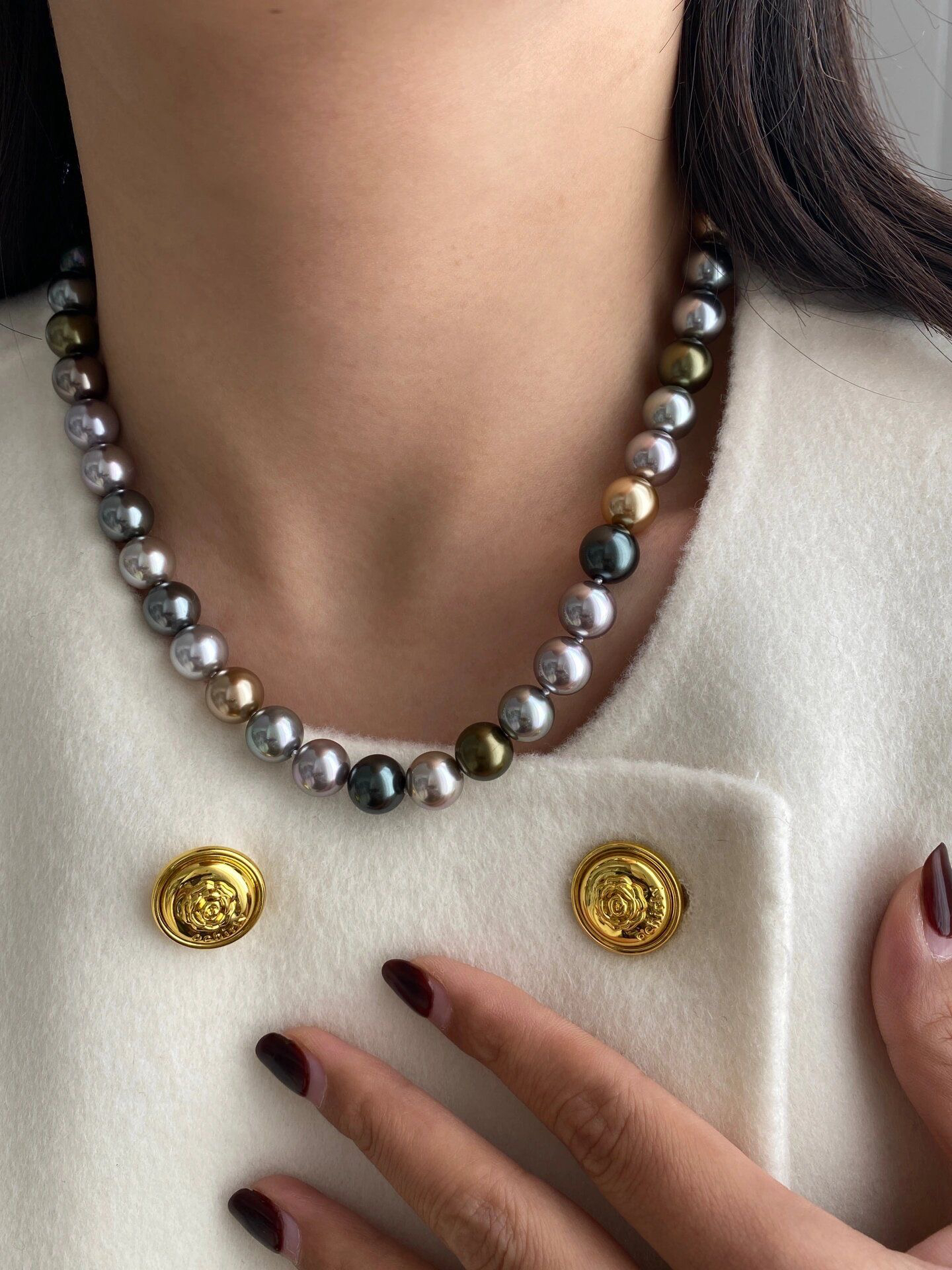 链子925银仿珍珠 10mm时尚混彩百搭项链圆珠