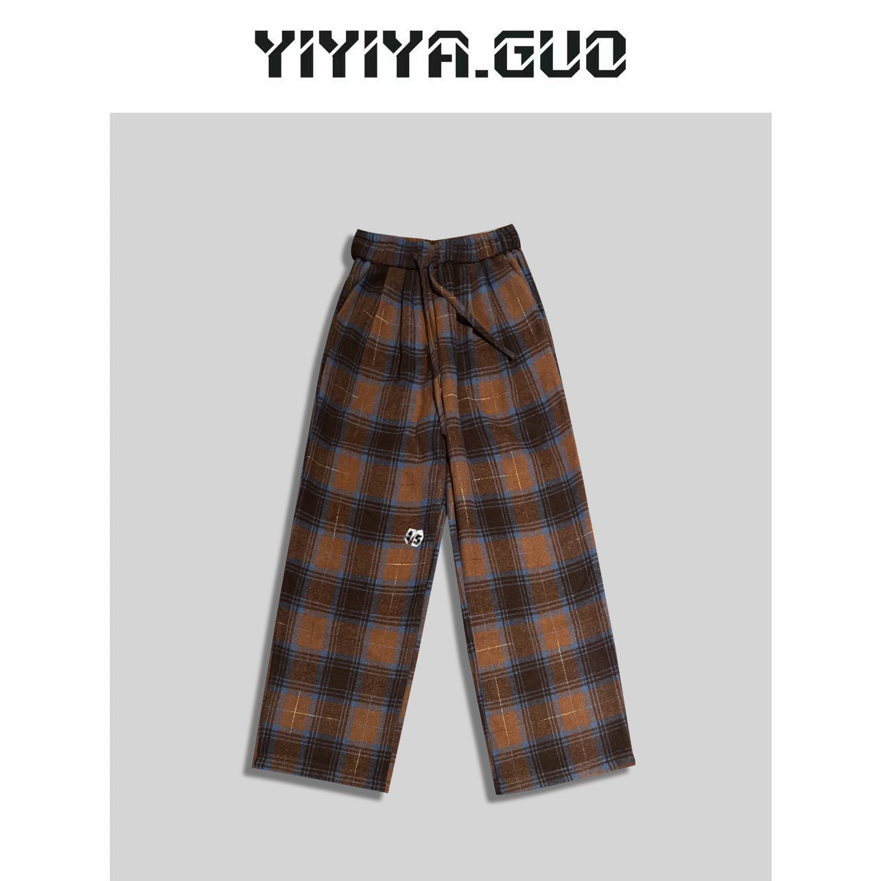 艺艺/YIYIYA.GUO格子拼接松紧格子裤K0237