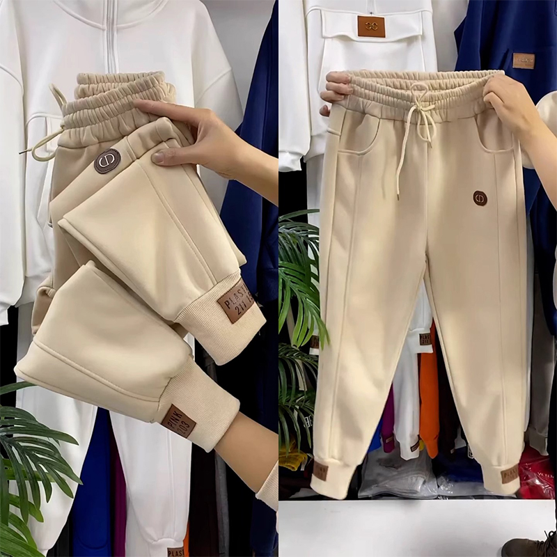 休闲卫裤女2023秋冬大码宽松加绒加厚束脚裤百搭显瘦运动哈伦裤子