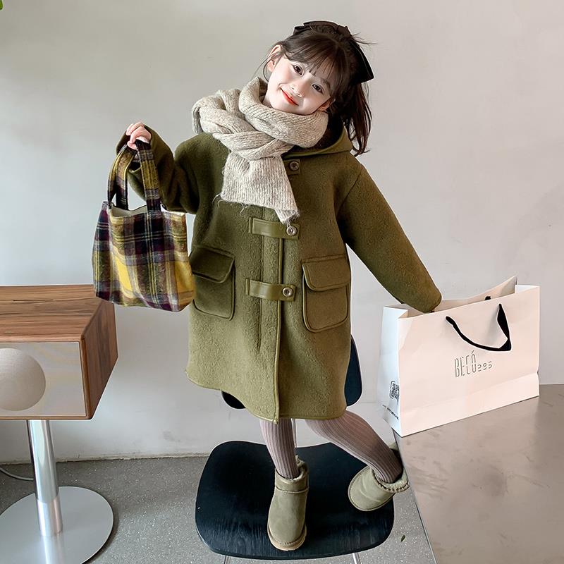 女童冬装加绒外套2023新款洋气儿童秋冬款加厚小女孩中长款上衣潮
