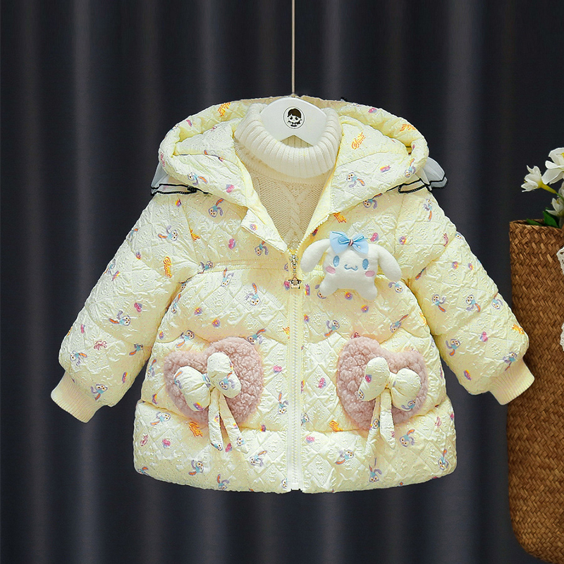 冬季女童加绒加厚儿童棉衣女宝宝冬装小棉袄带帽保暖棉服外出服潮
