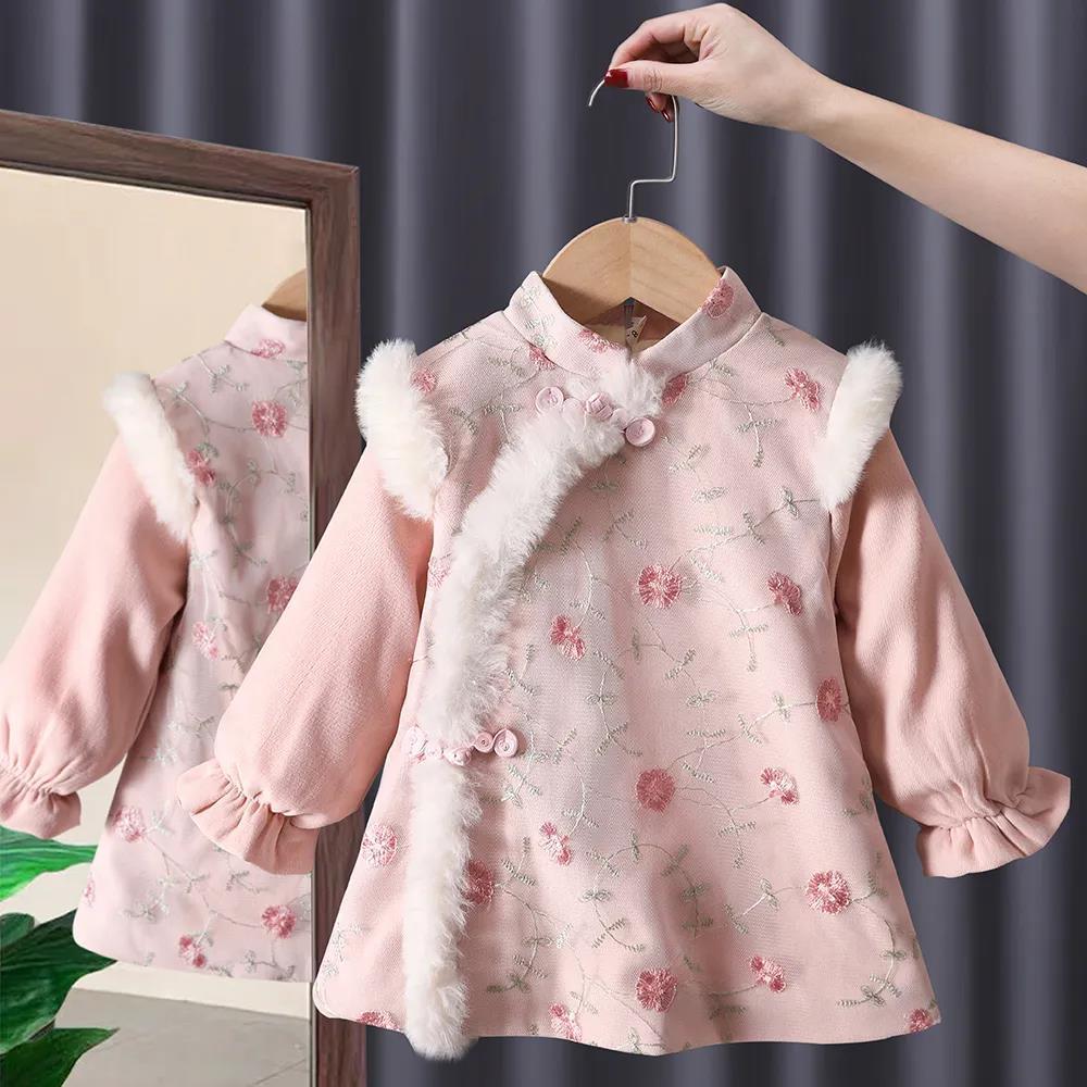 女童连衣裙冬秋装新款拜年服宝宝生日周岁中国风唐装旗袍加绒汉服