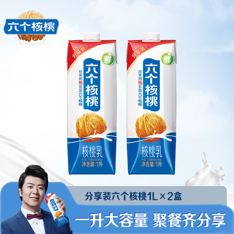 六个核桃 精品型分享装核桃乳1L*2盒 植物蛋白饮料家庭装早餐营养