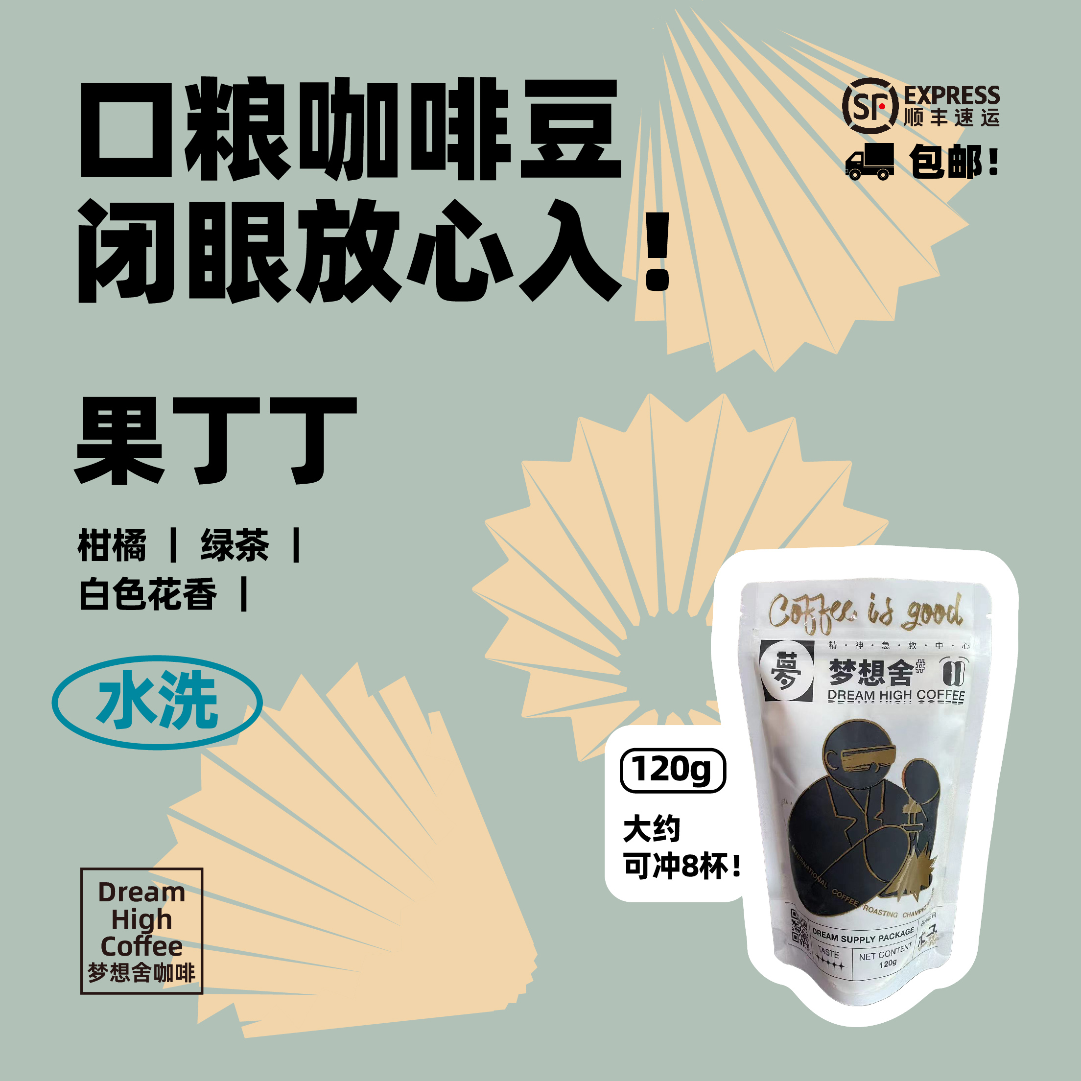 梦想舍埃塞俄比亚果丁丁水洗浅烘焙手冲精品咖啡豆120g