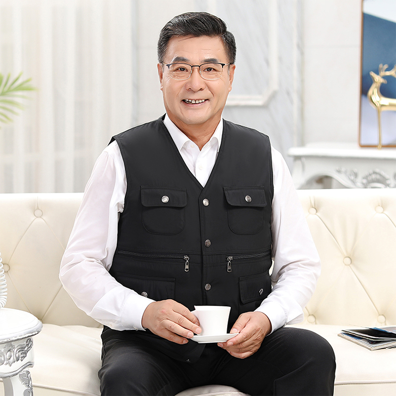 男士老人羊毛马甲保暖加厚老年户外冬季中老年坎肩多口袋大码休闲