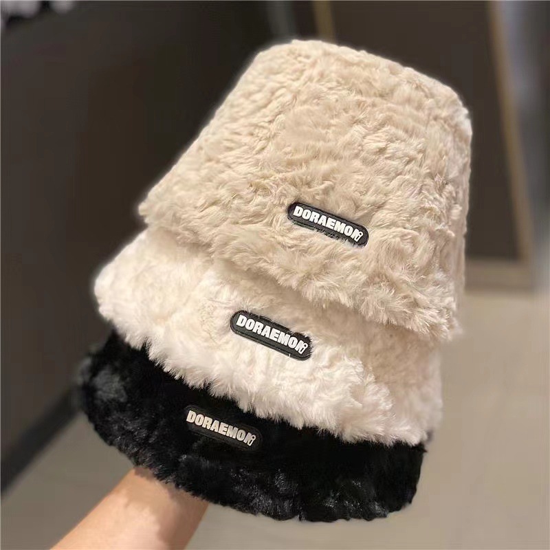 仿兔毛帽子毛茸渔夫帽女秋冬新款百搭显脸小冬季加厚保暖毛绒盆帽