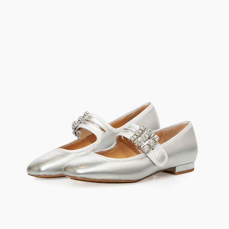 深呼吸 水钻G扣真皮方头法式温柔平底玛丽珍单鞋AX11137