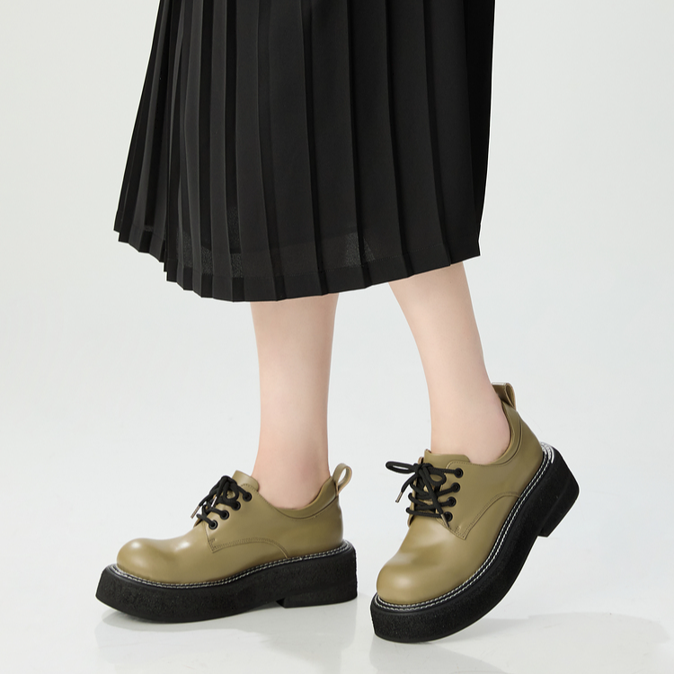 新款牛皮低帮绑带厚底德比鞋AX13111