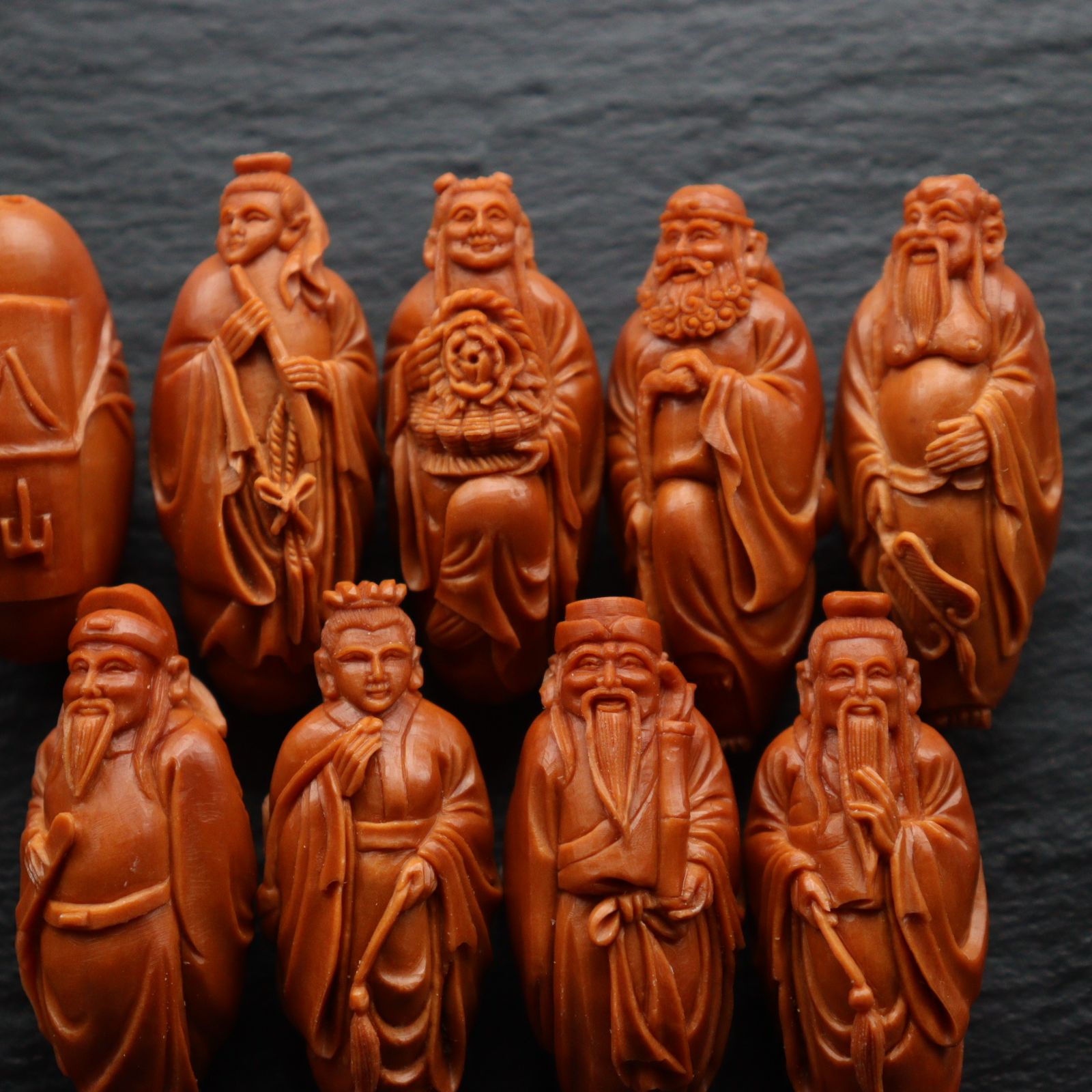 怀谷出品八仙祝寿手串橄榄核雕刻核雕作品文远老师本工作品