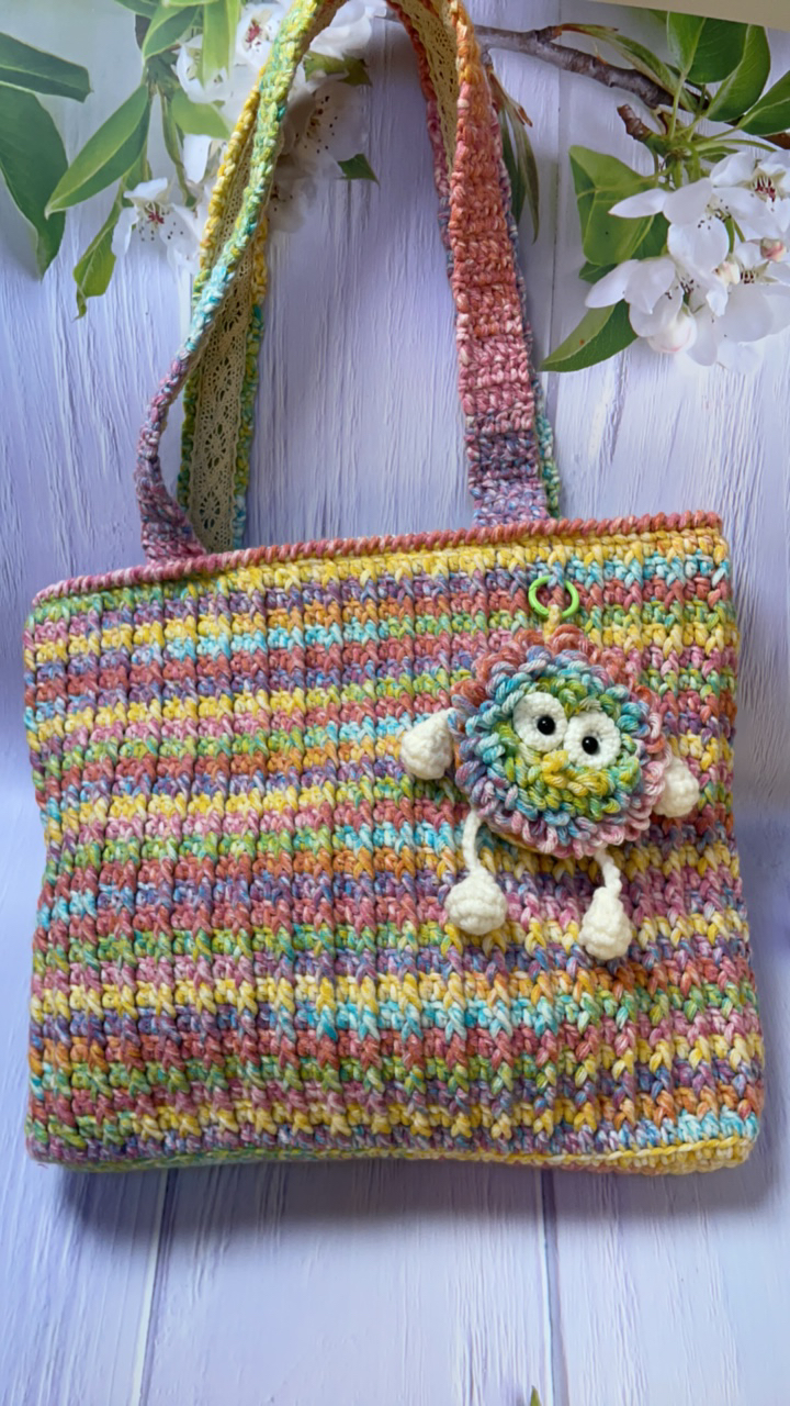 手工钩织苏苏姐家二号线斑斓色大号单肩小怪兽成品