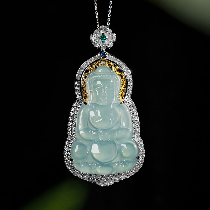 翠王妃S925银天然A货翡翠观音吊坠气质女士项链（多样性择其一发货