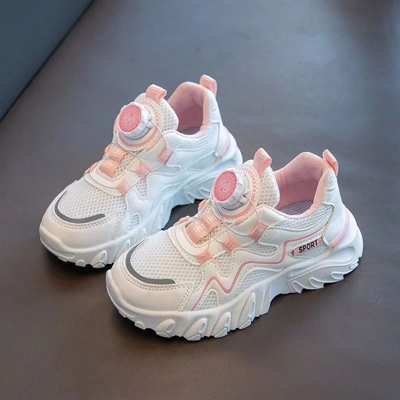 2025夏季款儿童双网软底时尚透气纽扣运动鞋老爹鞋默认微瑕童鞋