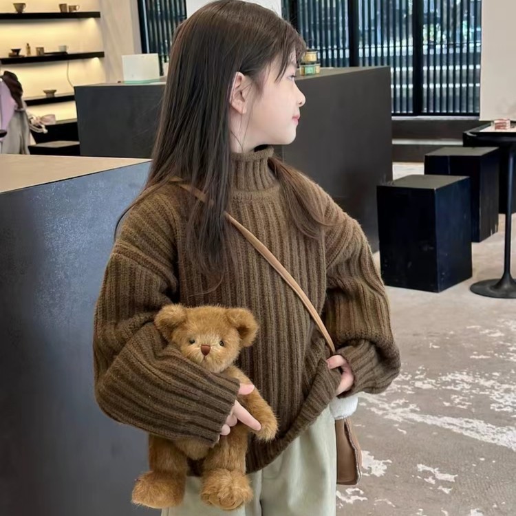 女童加厚毛衣2025秋冬新款儿童宽松保暖针织上衣中大童百搭冬季潮