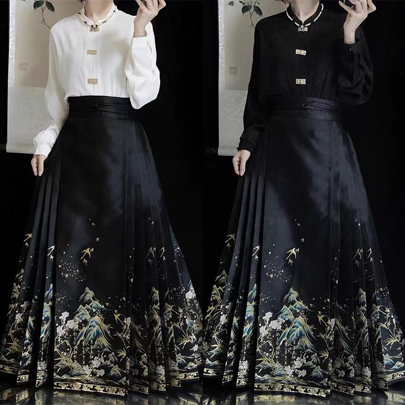 小个子黑色马面裙日常可穿新中式汉服汉元素国风女古风秋冬半身裙