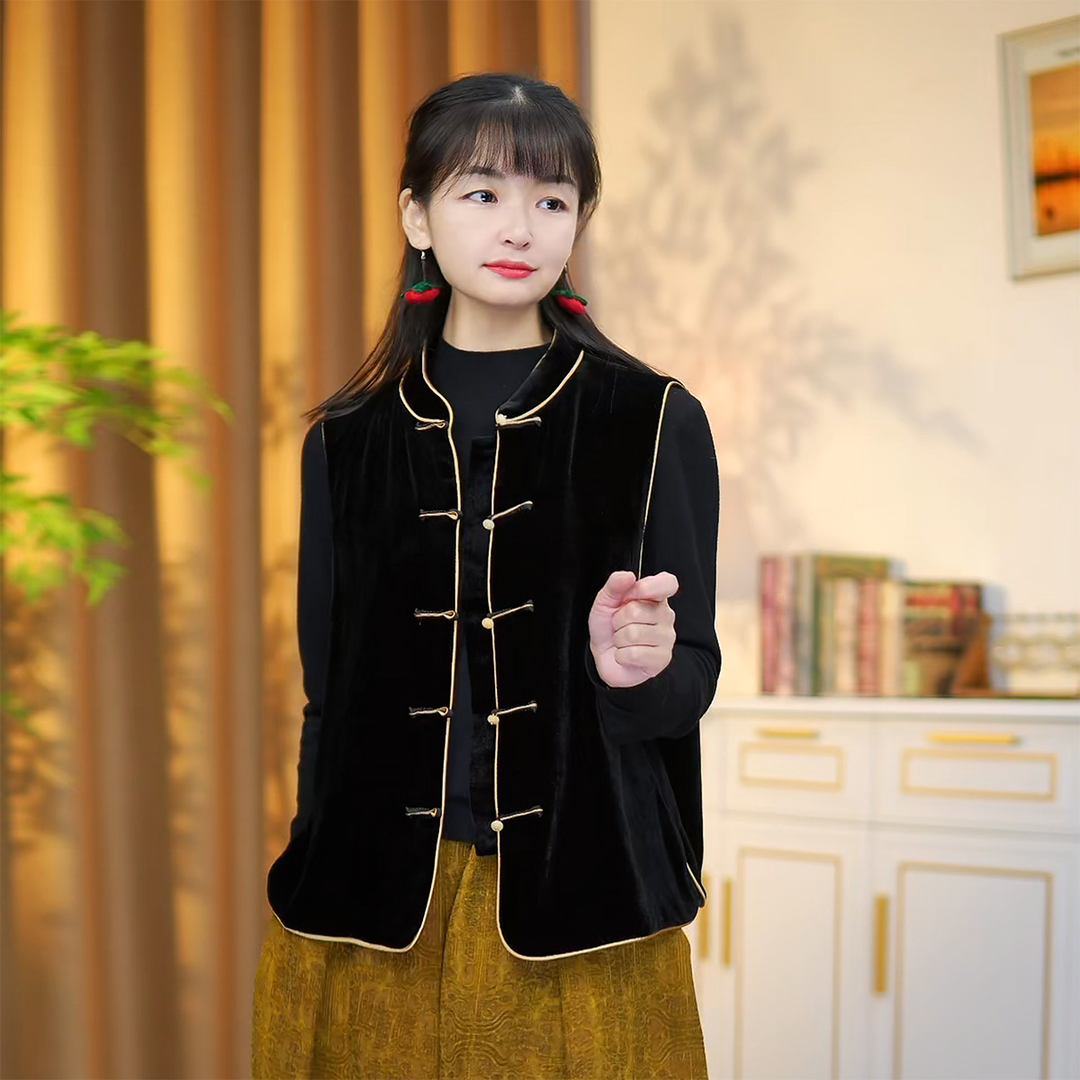 【云澜】2024秋冬新款新中式复古国风马甲桑蚕丝真丝绒无袖外套女