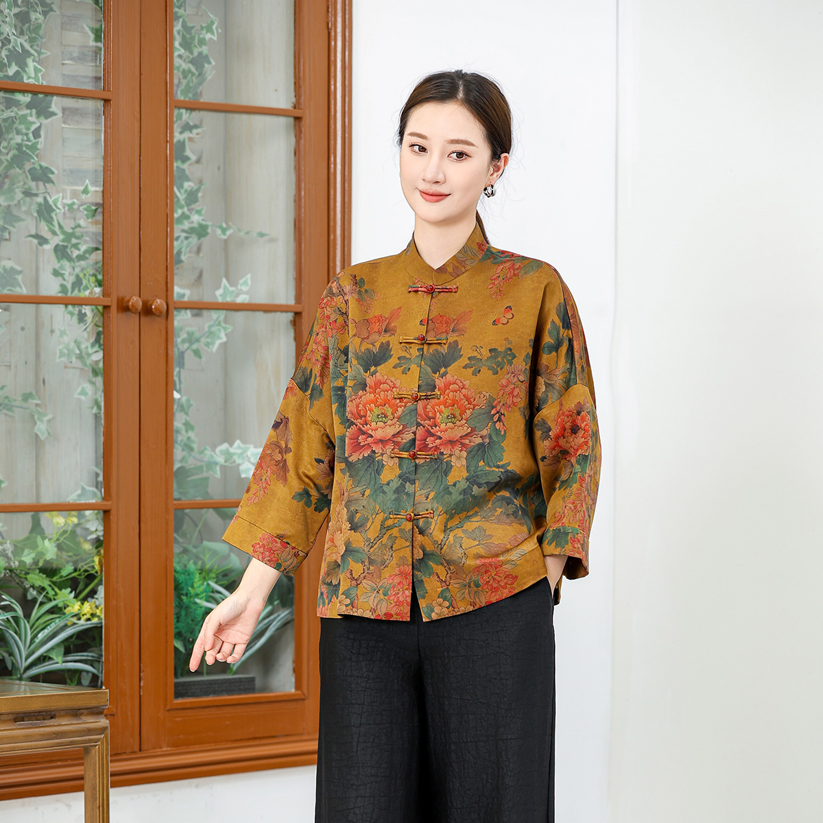 香云纱【国色】60姆重缎复古国风中式长袖对襟桑蚕丝长袖上衣外套女