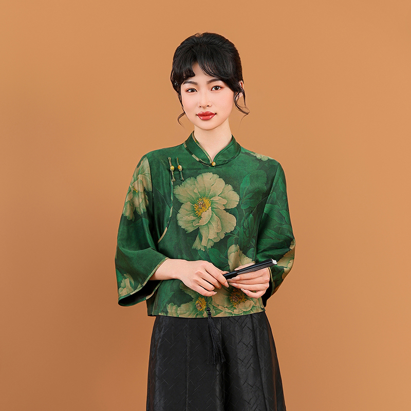 香云纱【天香】春夏复古气质传统国风文艺斜襟短款春季桑蚕丝外套女