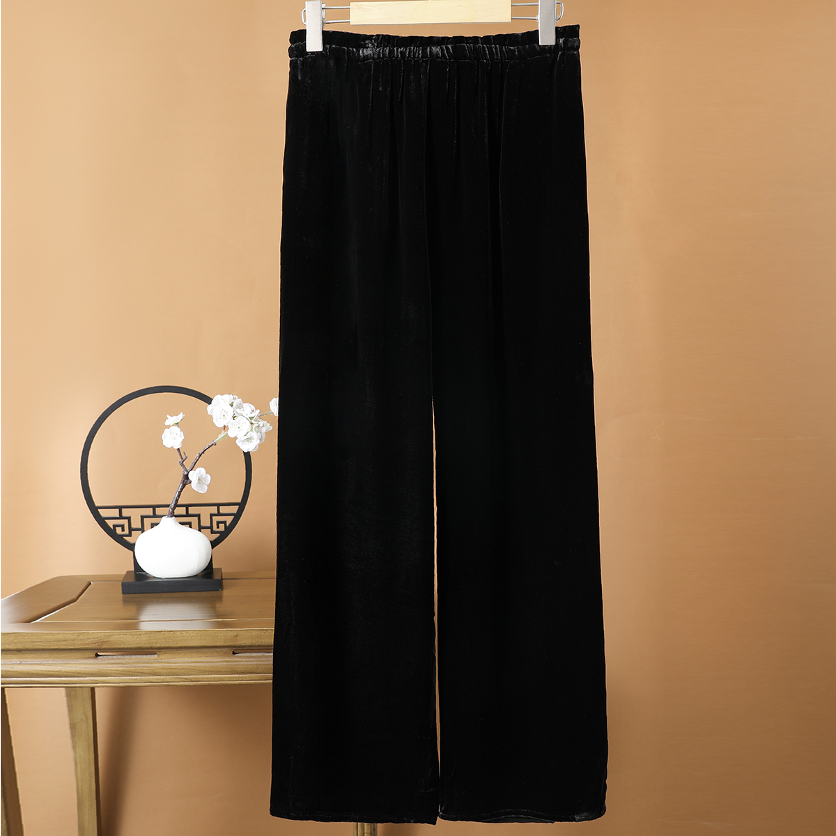 【兰那】中式复古国风宽松休闲阔腿裤真丝丝绒裤女装直筒裤