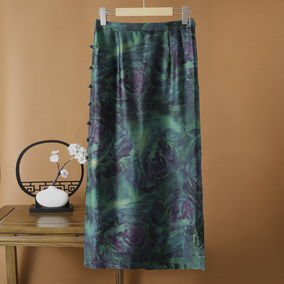 香云纱【春水】重缎印花修身时尚百搭半裙包臀旗袍裙桑蚕丝半身裙