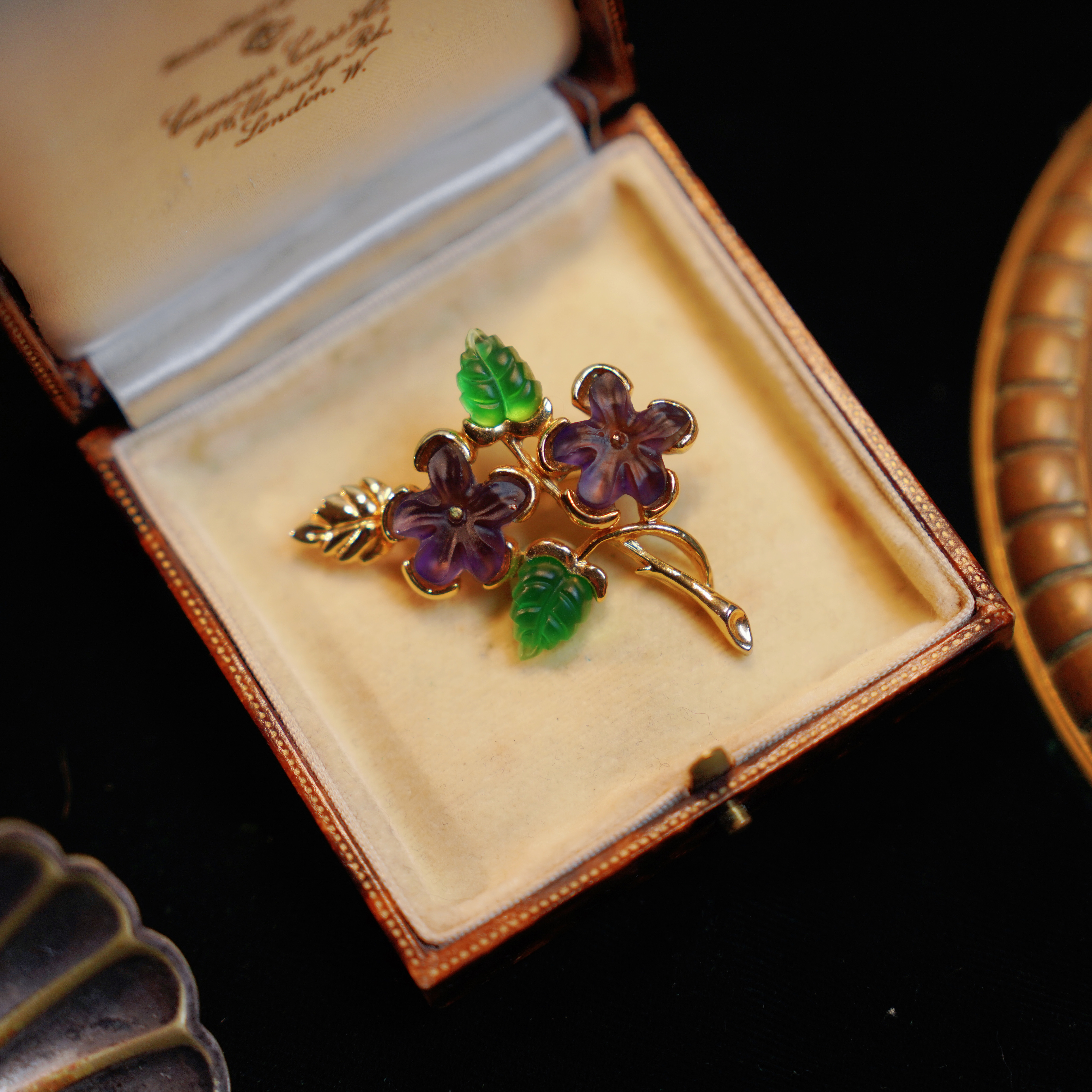 合金胸针 紫花绿叶胸针-樱桃年华中古vintage